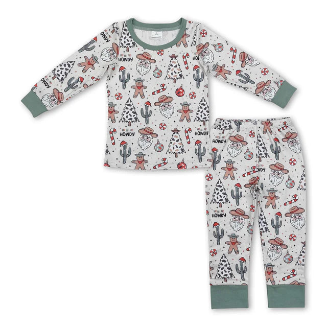 RTS NO MOQ Sibling milk silk Baby Boys Cute Cute Truck Tree Flag Long Sleeve Two Piece Sleepwear Outfit