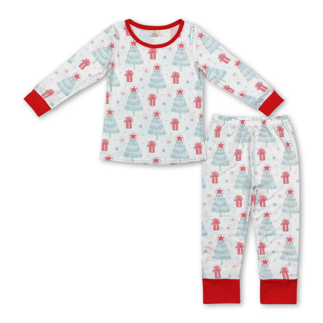 RTS NO MOQ Sibling milk silk Baby Boys Bamboo Fabric Checkered Christmas Shelf Print Pajama Sets