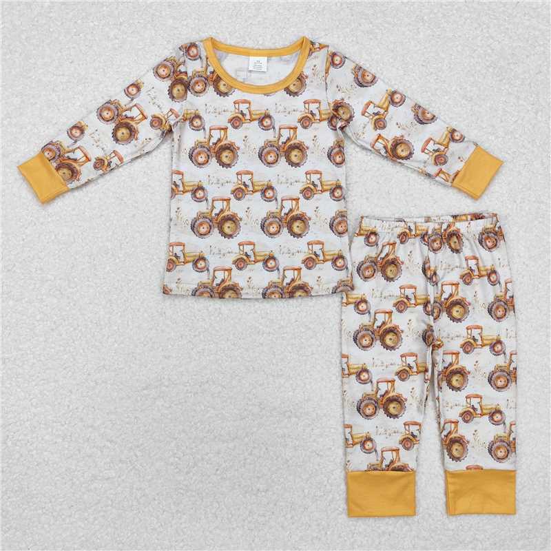 RTS NO MOQ baby Girls Clothes tractor long sleeve pant Sets and romper