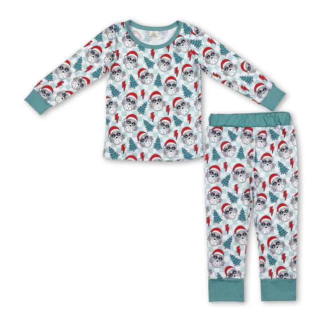 RTS NO MOQ Sibling milk silk Baby Boys Bamboo Fabric Checkered Christmas Shelf Print Pajama Sets