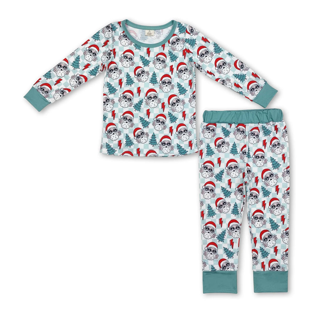 RTS NO MOQ Sibling milk silk Baby Boys Santa Christmas Print Top Pants Holiday Pajamas Sets