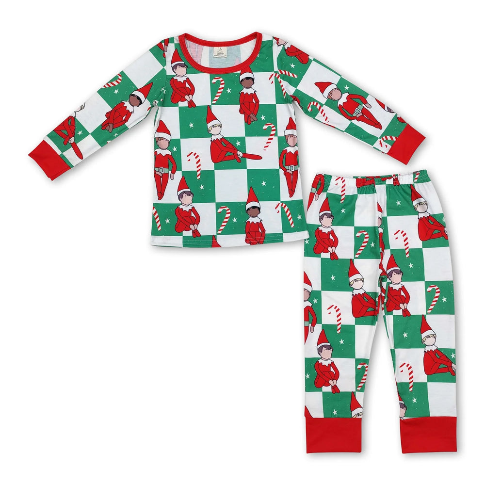 RTS NO MOQ Sibling milk silk Cute Clothes Baby Boys Cute Christmas Print Long Sleeve Top Elastic Waist Pants Two Piece Holiday Pajamas Sets