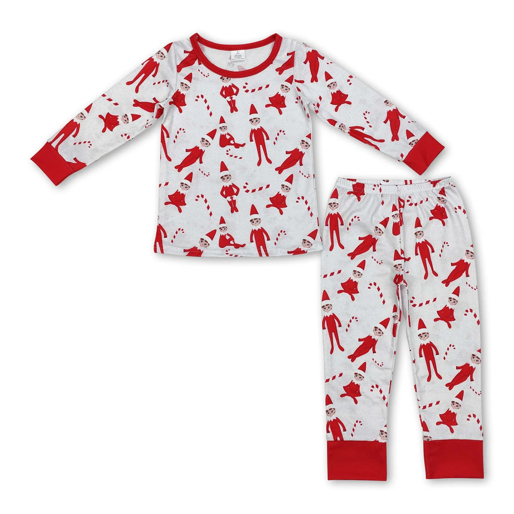 RTS NO MOQ Sibling milk silk Cute Clothes Baby Boys Cute Christmas Print Long Sleeve Top Elastic Waist Pants Two Piece Holiday Pajamas Sets