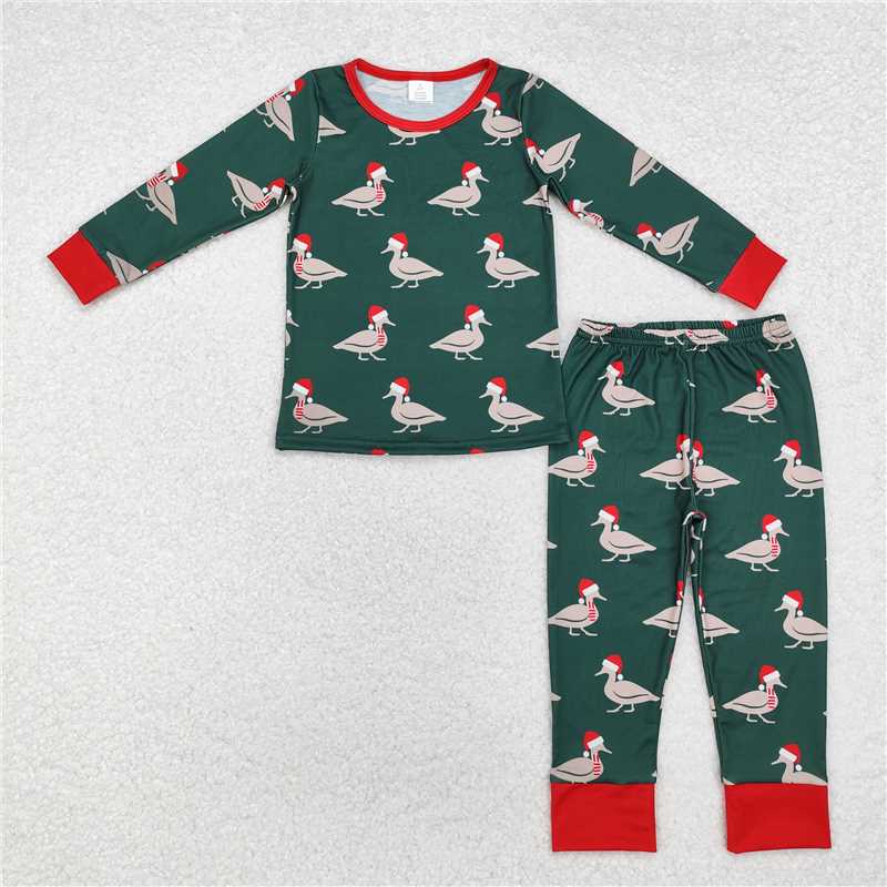 RTS NO MOQ Sibling milk silk Baby Girls And Boys Christmas Pajamas Cute Holiday Print Long Sleeve Sleep Set