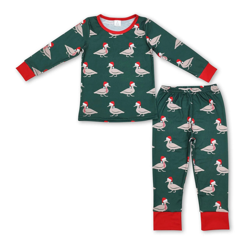RTS NO MOQ Sibling milk silk Baby Boys Bamboo Christmas Dog Print Top Pants Pajamas Sets