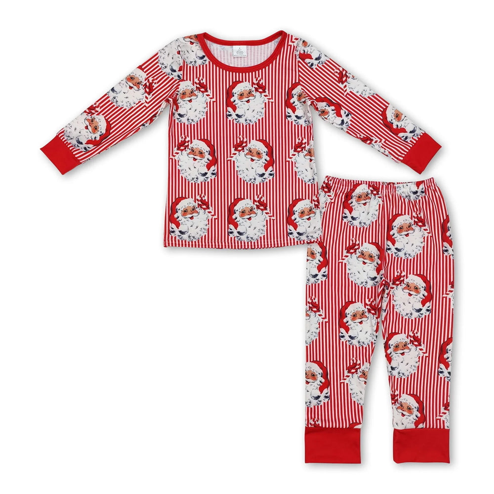 RTS NO MOQ Sibling milk silk Baby Boys Santa Christmas Print Top Pants Holiday Pajamas Sets
