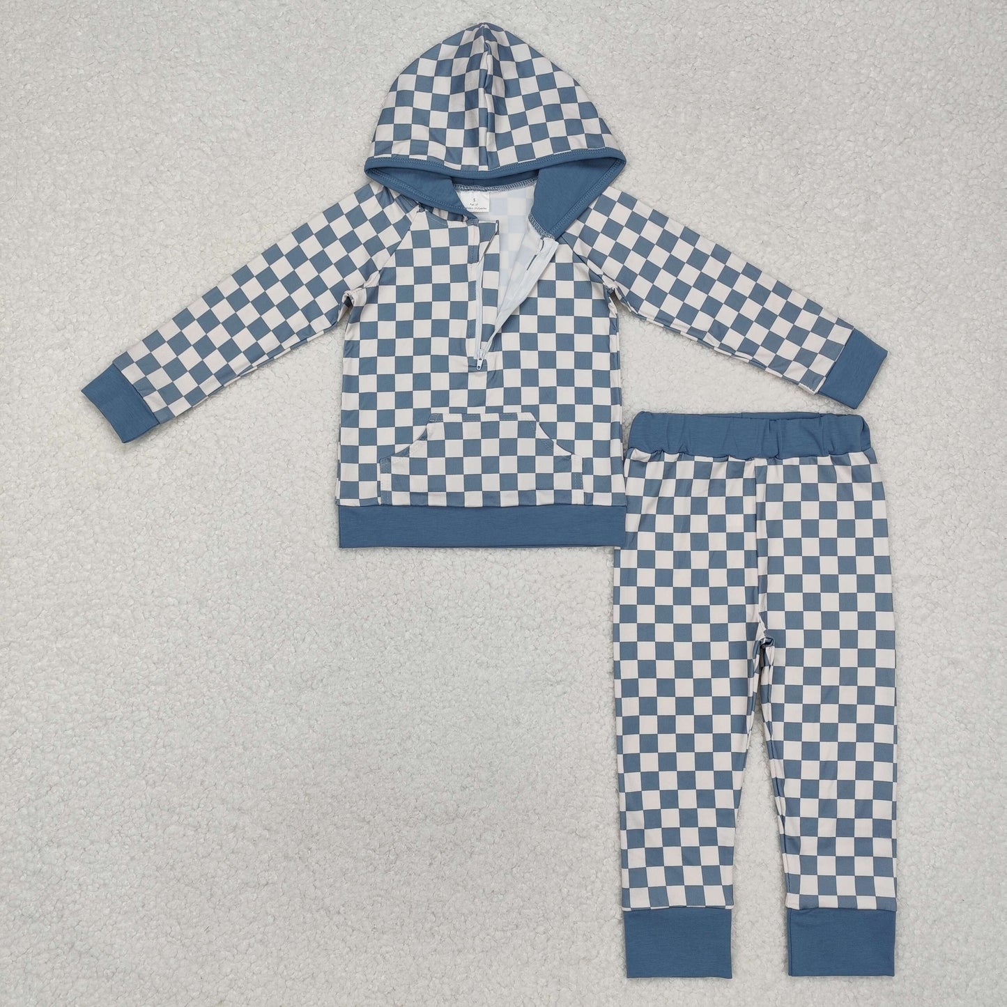 RTS NO MOQ ETA 5/7days Arrived BLP0951 Beige plaid long-sleeved hooded trousers set