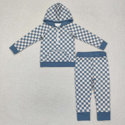 RTS NO MOQ ETA 5/7days Arrived BLP0951 Beige plaid long-sleeved hooded trousers set