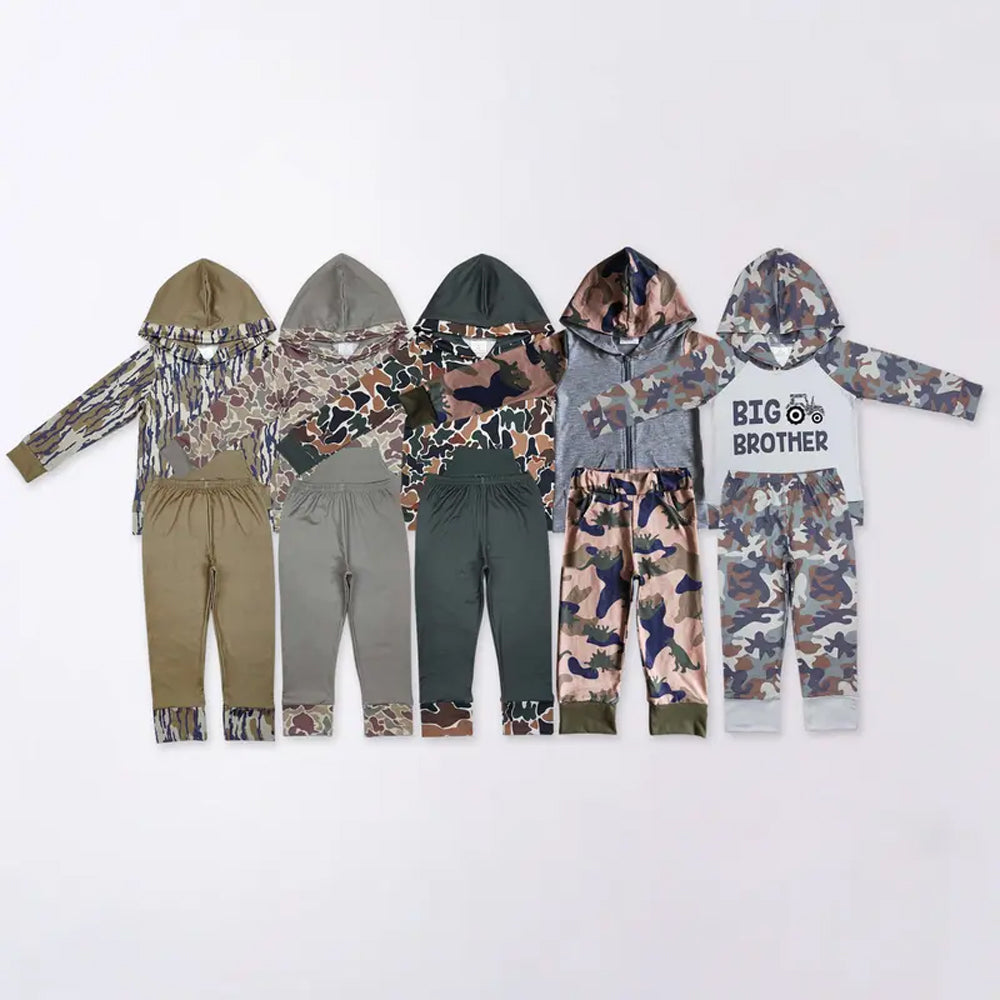 RTS NO MOQ Sibling Baby Boys clothes Camo Hooded Top Pants Clothes Sets
