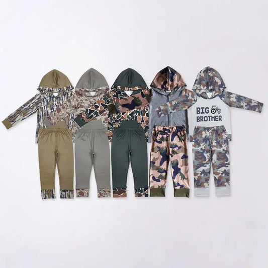 RTS NO MOQ Sibling Baby Boys clothes Camo Hooded Top Pants Clothes Sets