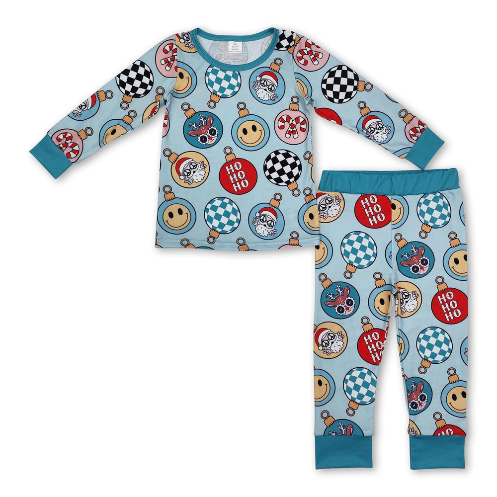RTS NO MOQ Sibling milk silk Baby Boys Santa Christmas Print Top Pants Holiday Pajamas Sets