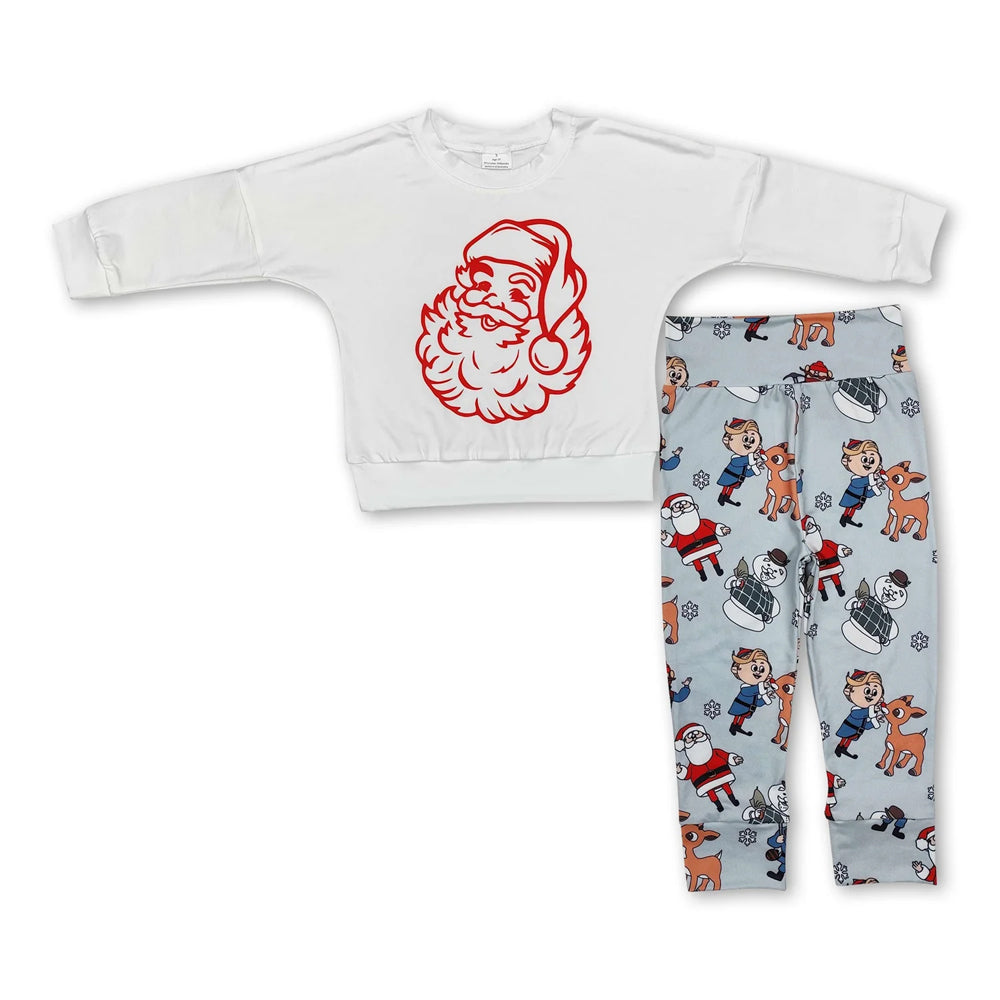 RTS NO MOQ Sibling milk silk Baby Boys Cute Embroidery Santa Green Pocket Top Striped Leggings Christmas Clothes Sets