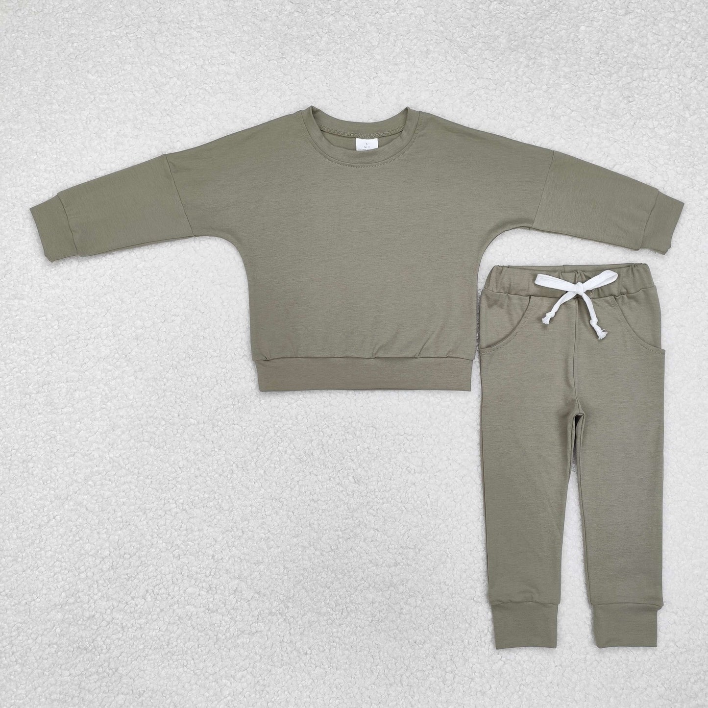 RTS NO MOQ Baby Girls Boys Solid color cotton long sleeve Pants Clothes Sets