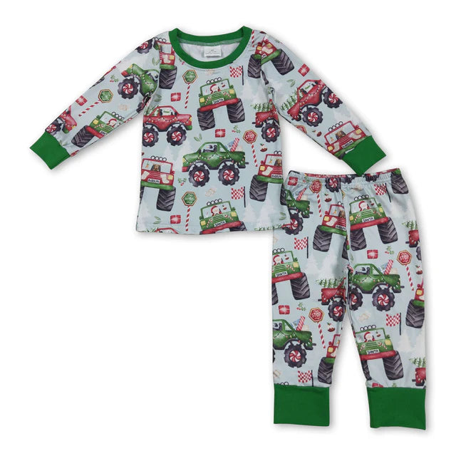 RTS NO MOQ Sibling milk silk Baby Boys Cute Red Gingerbread And Candy Cane Print Christmas Pajama Set