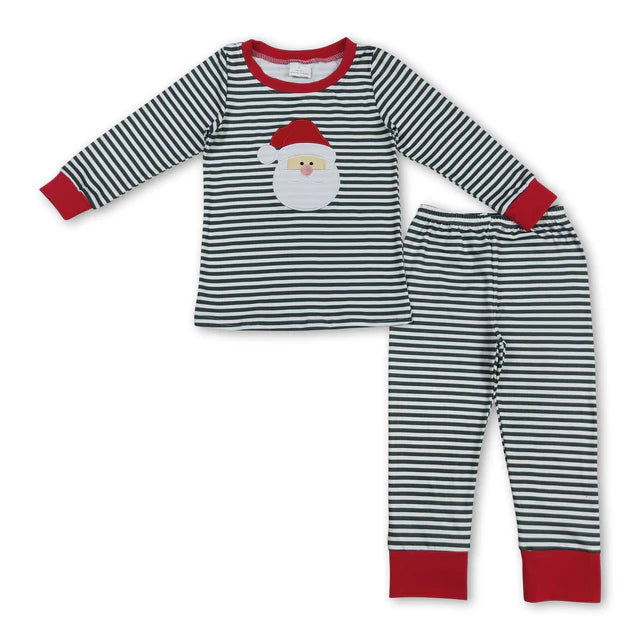 RTS NO MOQ Sibling milk silk Baby Boys Red Stripes Santa Cookie Print Christmas Pajama Sets