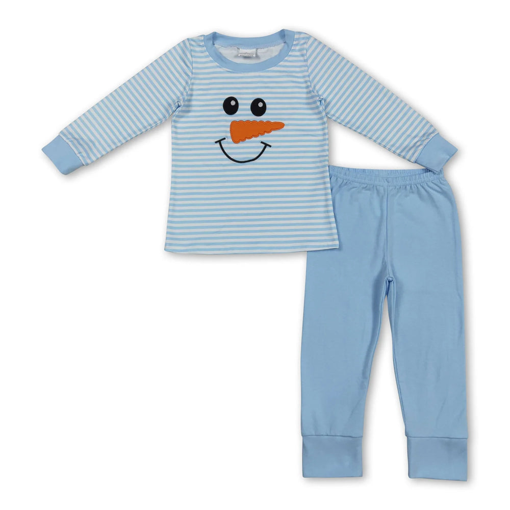 RTS NO MOQ Sibling milk silk Baby Boys Cute Embroidery Santa Green Pocket Top Striped Leggings Christmas Clothes Sets