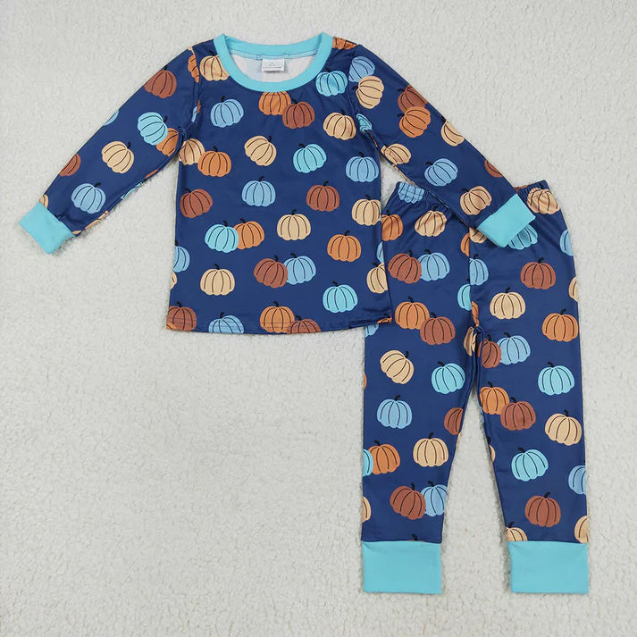 RTS NO MOQ Sibling Baby boy clothes halloween pumpkin hooded long-sleeved trousers suit & romper