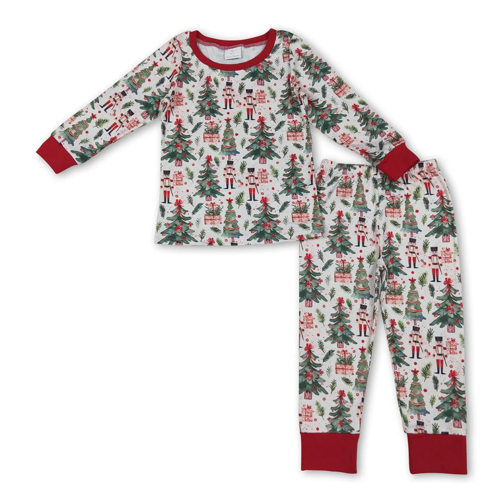 RTS NO MOQ Sibling milk silk Cute Clothes Baby Boys Cute Christmas Print Long Sleeve Top Elastic Waist Pants Two Piece Holiday Pajamas Sets