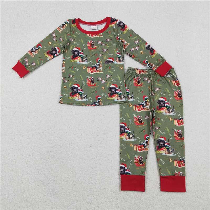 RTS NO MOQ Sibling milk silk Baby Girls And Boys Christmas Pajamas Cute Holiday Print Long Sleeve Sleep Set
