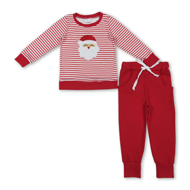 RTS NO MOQ Sibling milk silk Baby Boys Red Stripes Santa Cookie Print Christmas Pajama Sets