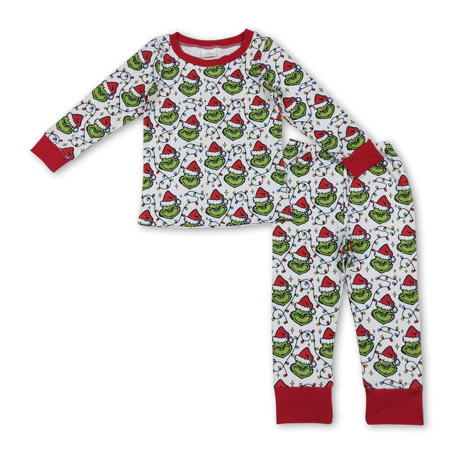 RTS NO MOQ Sibling milk silk Baby Boys Cute Cute Truck Tree Flag Long Sleeve Two Piece Sleepwear Outfit