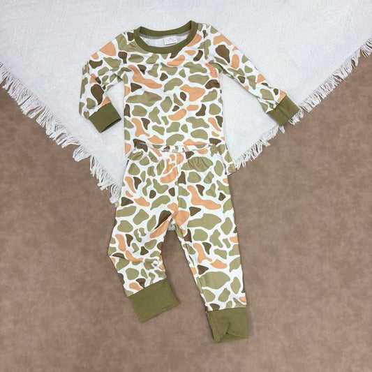RTS NO MOQ（In Stock) BLP1228 Orange-Green Camouflage and White Long-Sleeved Pantsuit