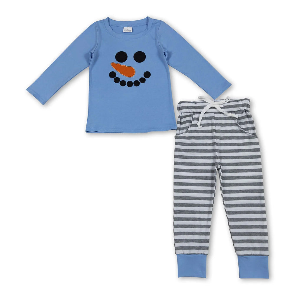 RTS NO MOQ Sibling milk silk Baby Boys Cute Embroidery Santa Green Pocket Top Striped Leggings Christmas Clothes Sets