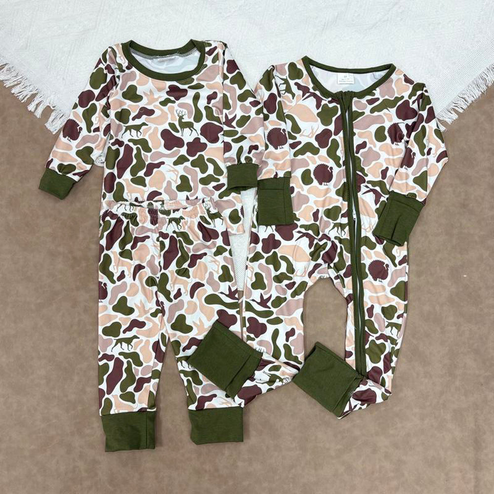 RTS NO MOQ Sibling Baby boys clothes camouflage long-sleeved trousers suit & rompers