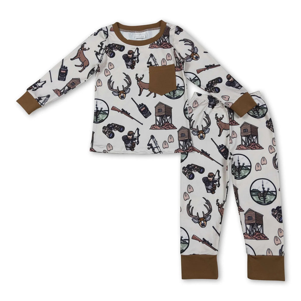 RTS NO MOQ Sibling milk silk Baby Boys Girls Deer Print Long Sleeve Pajama Set