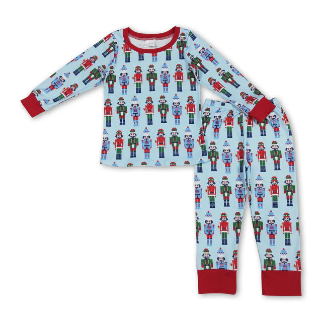 RTS NO MOQ Sibling milk silk Baby Boys Cute Red Gingerbread And Candy Cane Print Christmas Pajama Set