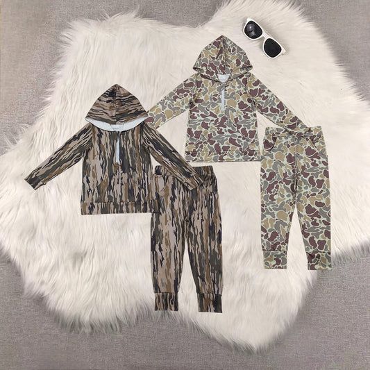 RTS NO MOQ Sibling baby boy clothes Light brown and green camouflage pocket zip-up long-sleeved trousers sets