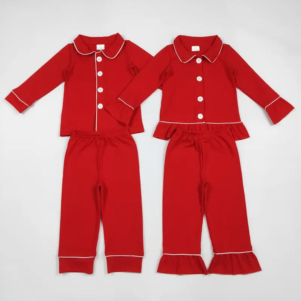 RTS NO MOQ Sibling Baby girls boy clothes Christmas button long-sleeved trousers pajamas suits