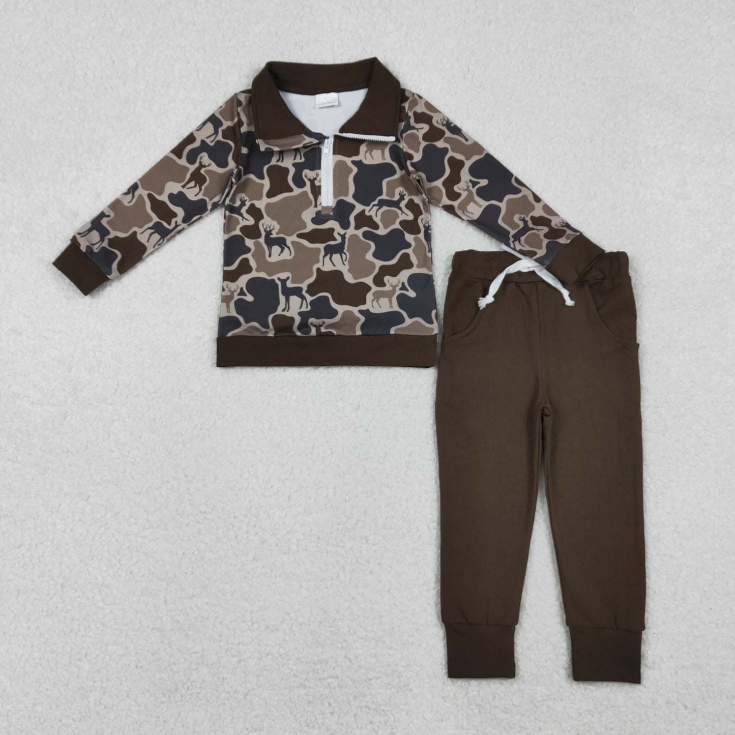 RTS NO MOQ Sibling Baby boys clothes camouflage long-sleeved trousers suit and top