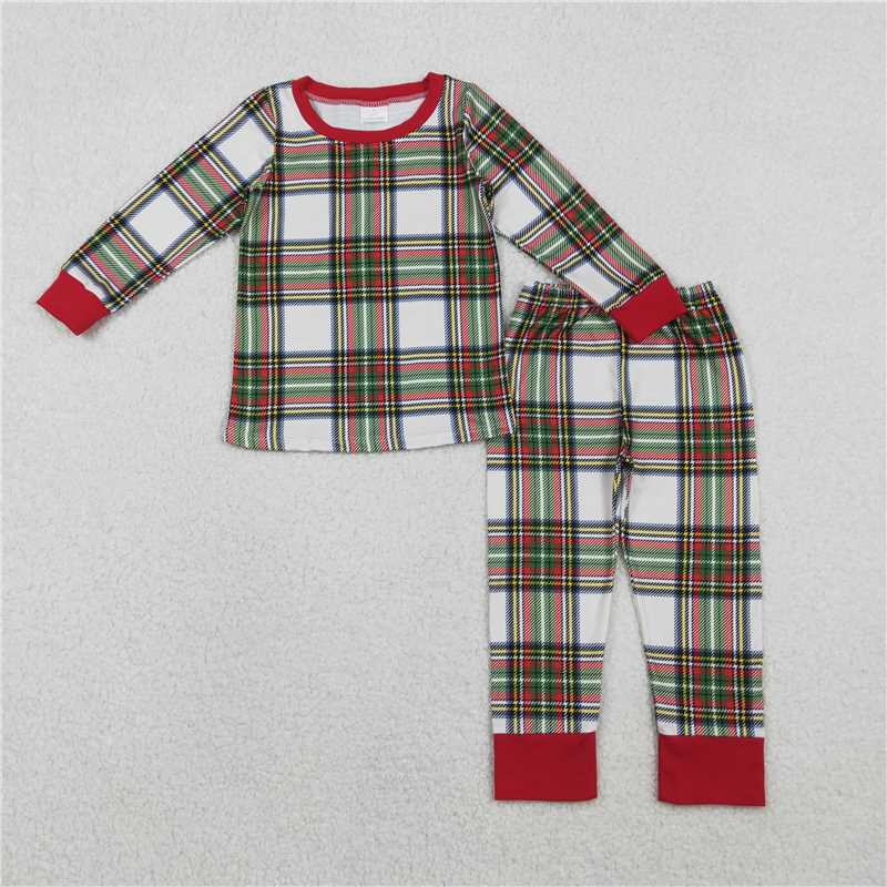 sibling christmas RTS No moq Adult Baby Girls Christmas Pajama Set, Green Red Checked Top with Ruffle Pants Holiday Sleepwear