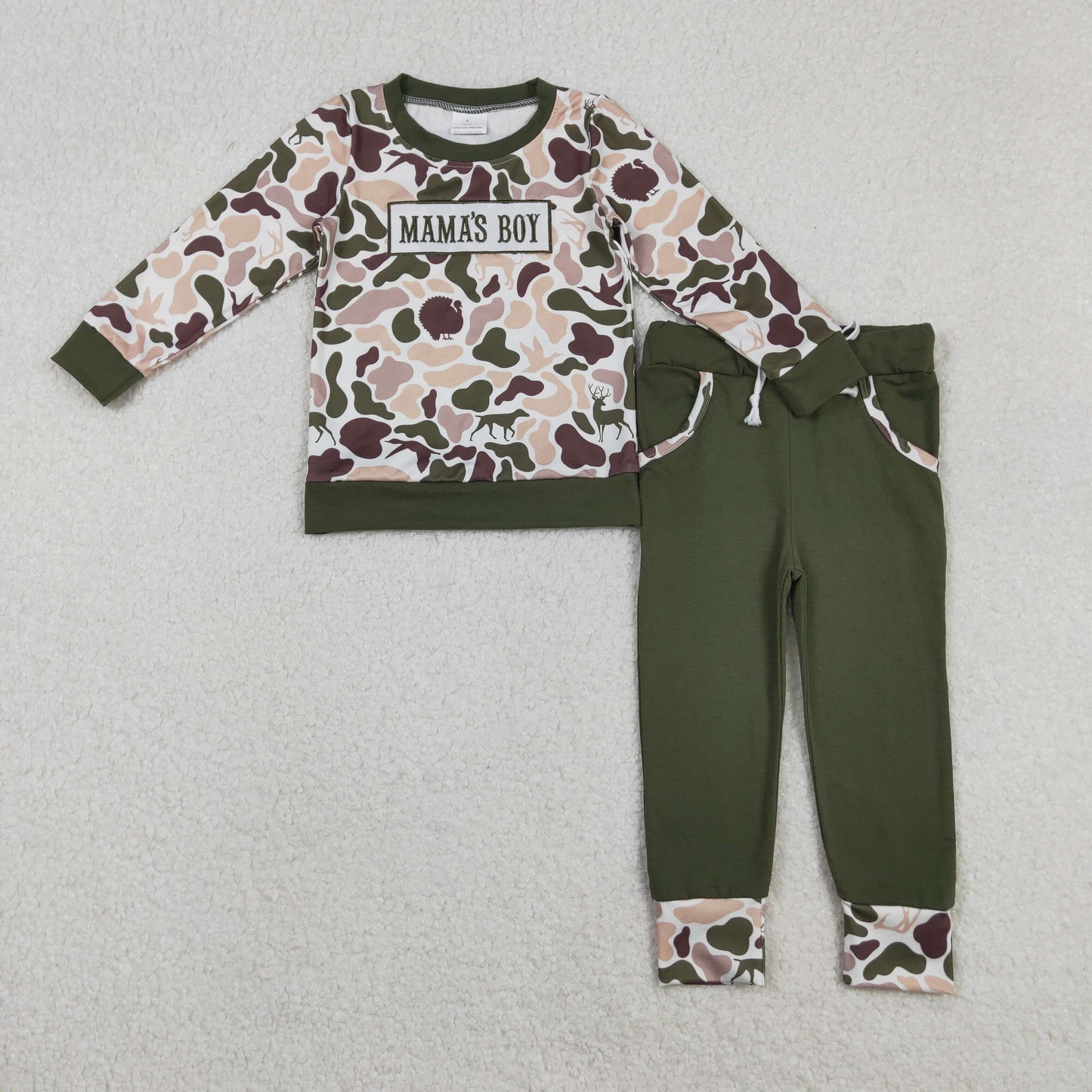 RTS NO MOQ Sibling Baby boy clothes embroidery mama long-sleeved trousers suit & rompers