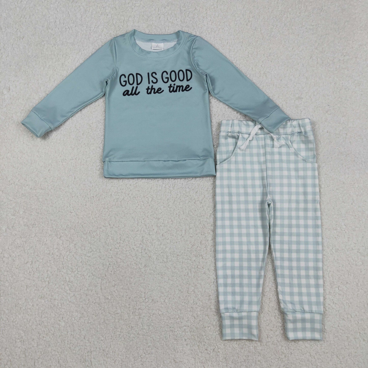 RTS NO MOQ Sibling baby girl boys clothes GOD long-sleeved pants sets