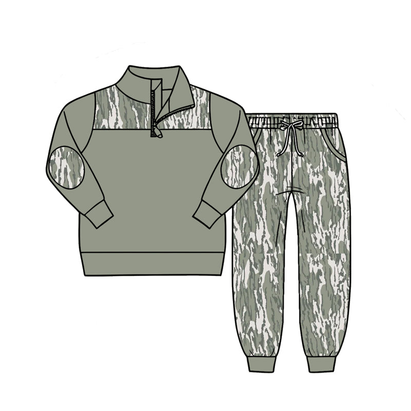 (Pre Order) No moq Baby Boys Fashion Camo Zip Pullover Pockets Jogger Daily Set