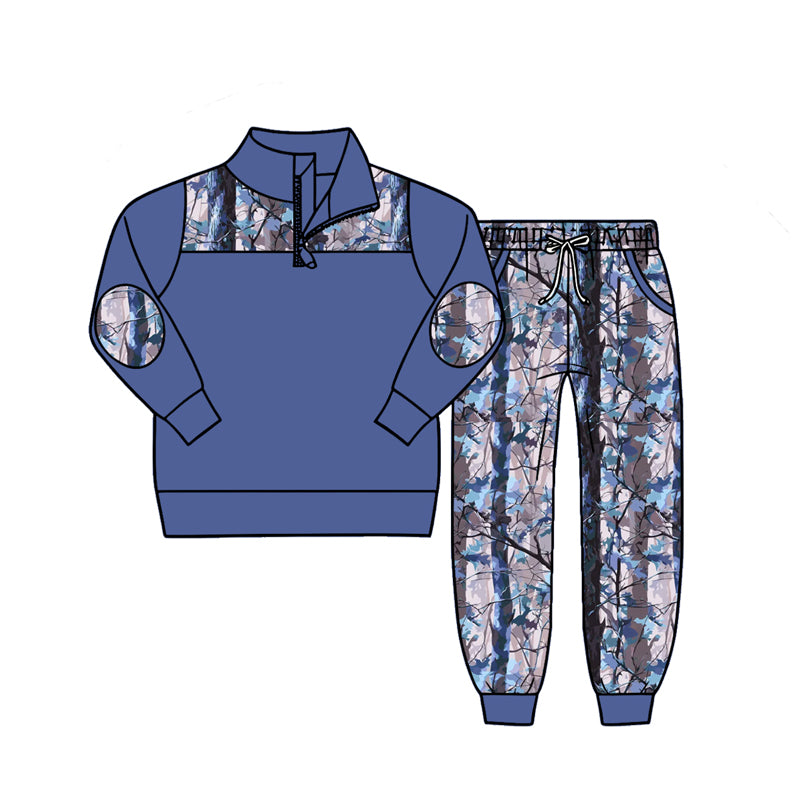 (Pre Order) No moq Baby Boys Fashion Camo Zip Pullover Pockets Jogger Daily Set