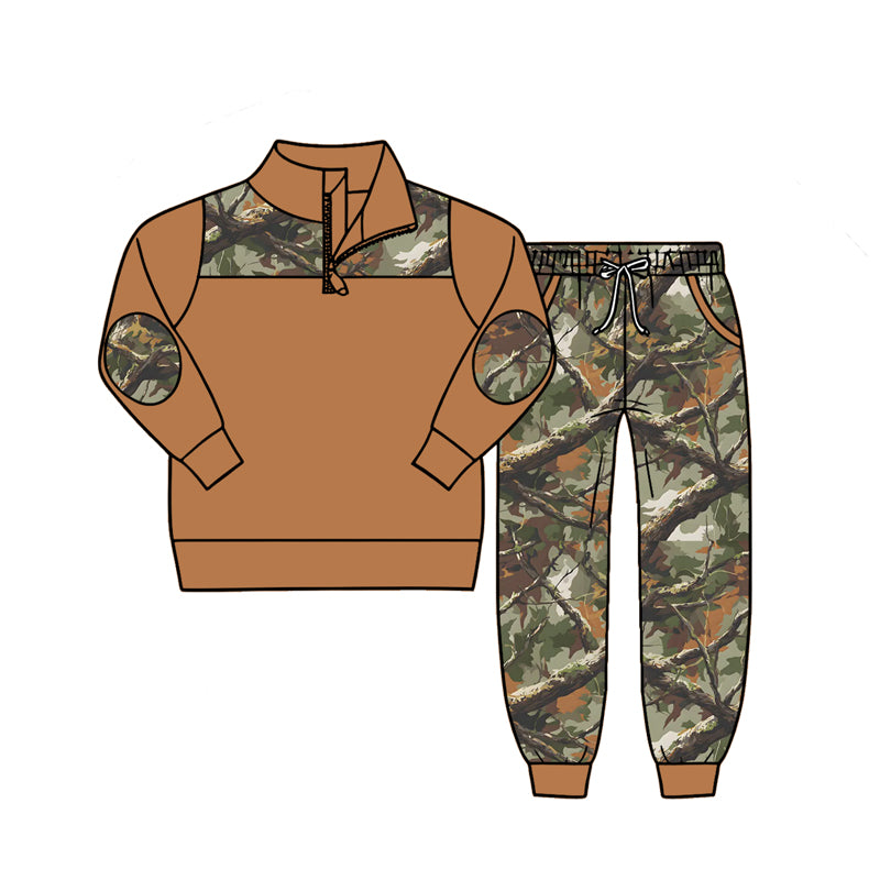 (Pre Order) No moq Baby Boys Fashion Camo Zip Pullover Pockets Jogger Daily Set
