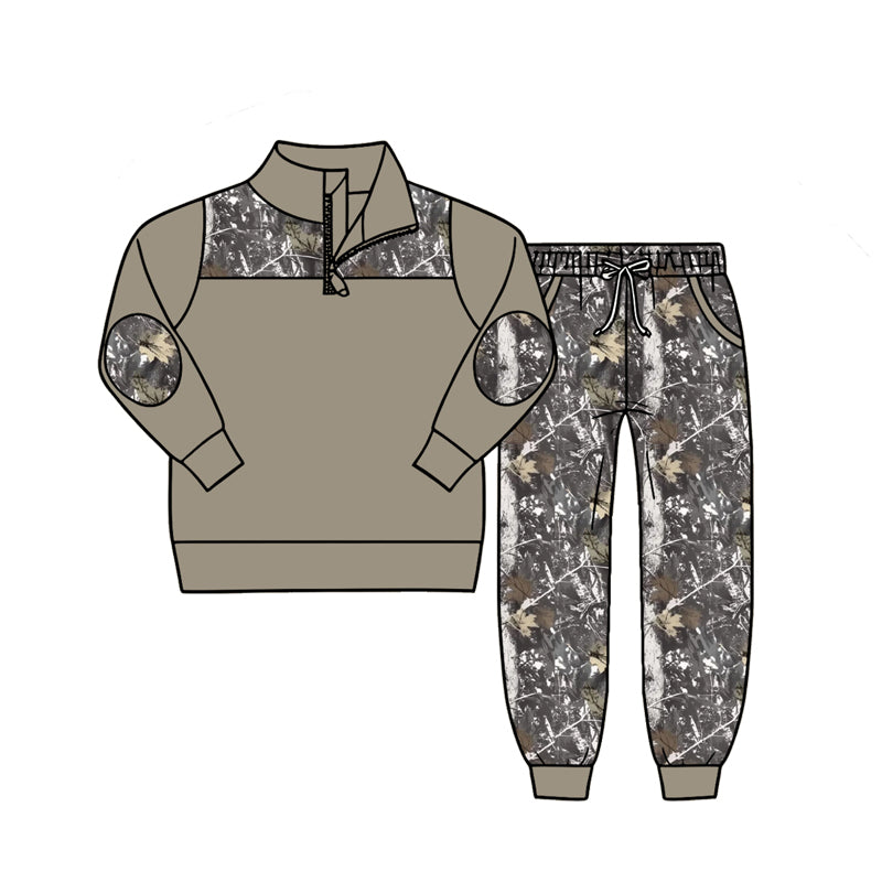 (Pre Order) No moq Baby Boys Fashion Camo Zip Pullover Pockets Jogger Daily Set