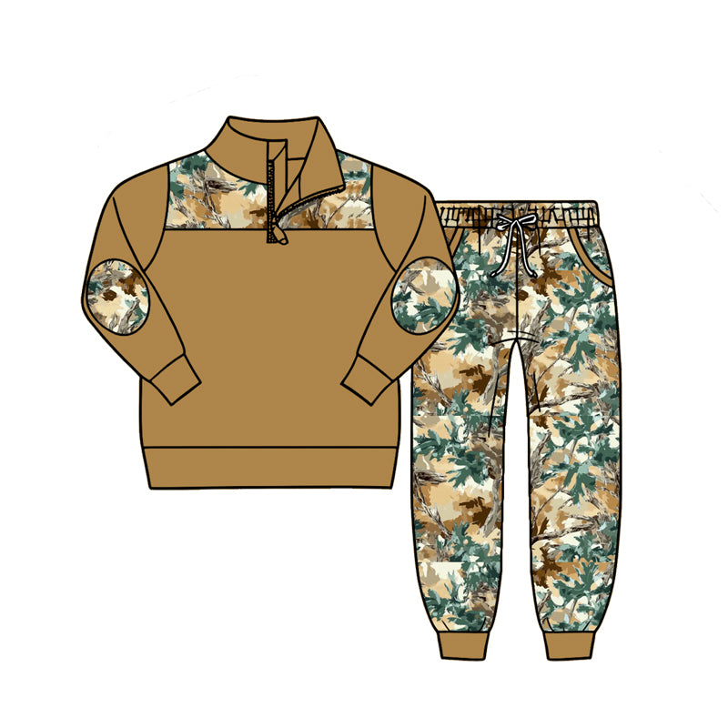 (Pre Order) No moq Baby Boys Fashion Camo Zip Pullover Pockets Jogger Daily Set