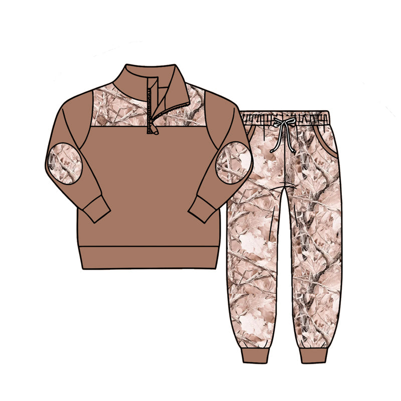 (Pre Order) No moq Baby Boys Fashion Camo Zip Pullover Pockets Jogger Daily Set