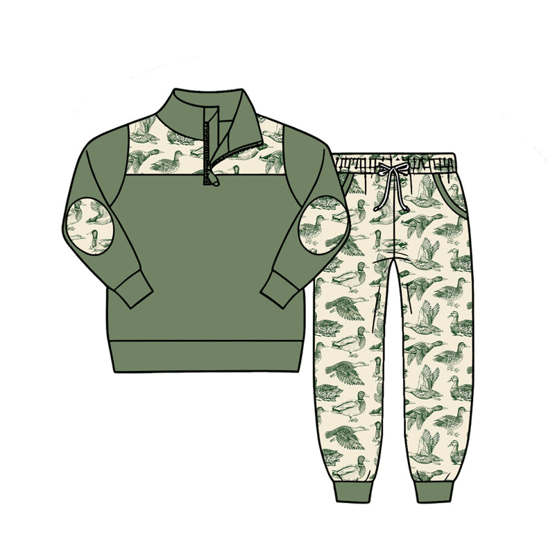 (Pre Order) No moq Baby Boys Fashion Ducks Zip Pullover Pockets Hunting Jogger Outfit
