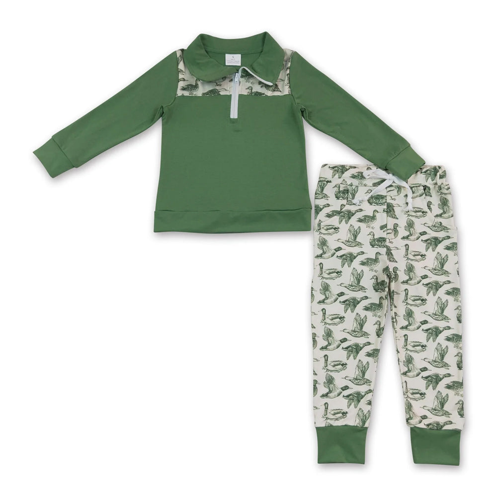 RTS NO MOQ Sibling milk silk Baby Boys Long Sleeve Camo Zip Pullover Pockets Jogger Clothes Sets