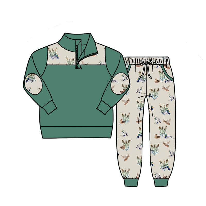 (Pre Order) No moq Baby Boys Fashion Ducks Zip Pullover Pockets Hunting Jogger Outfit