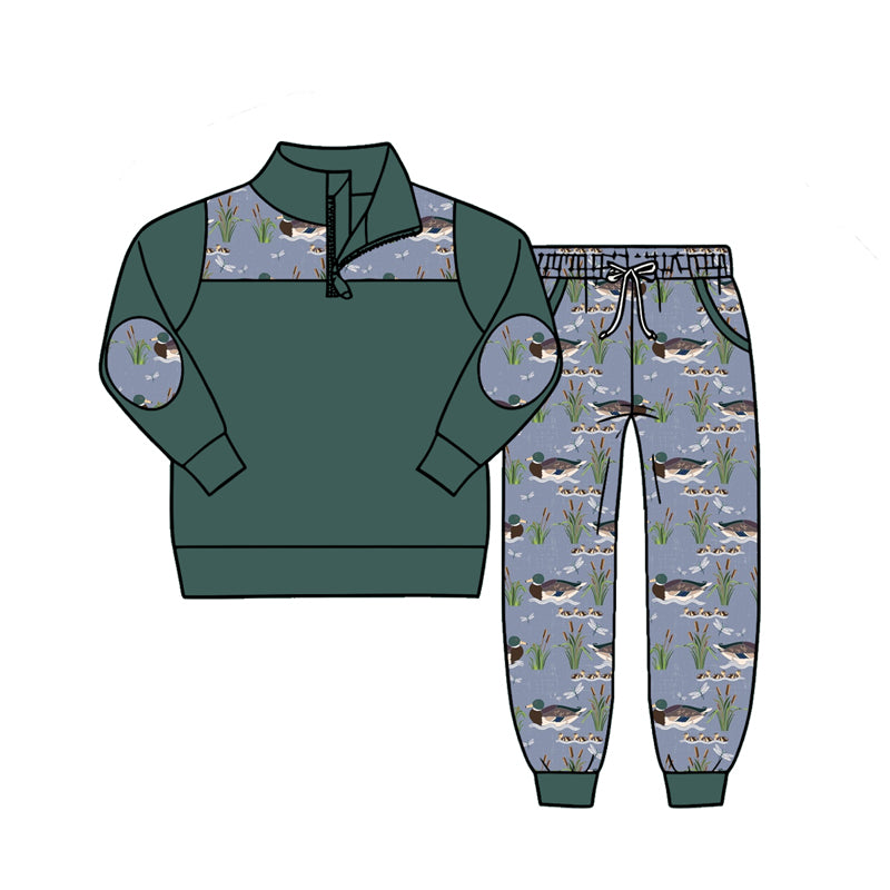 (Pre Order) No moq Baby Boys Fashion Ducks Zip Pullover Pockets Hunting Jogger Outfit