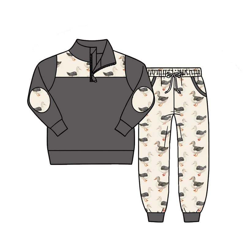 (Pre Order) No moq Baby Boys Fashion Ducks Zip Pullover Pockets Hunting Jogger Outfit