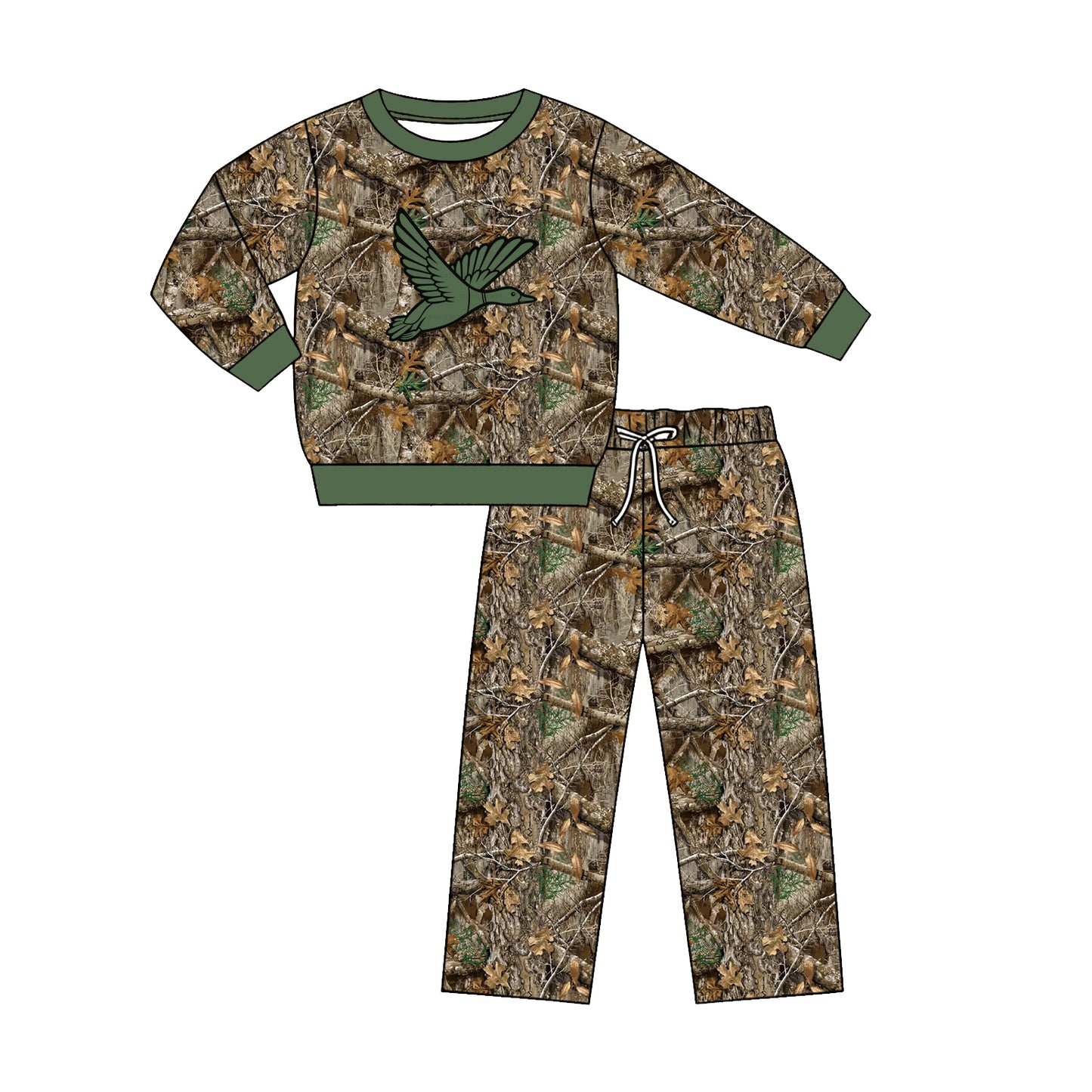 (Pre Order) No moq milk silk Baby Boys Hunting Camo Duck Long Sleeve Top Pants Set