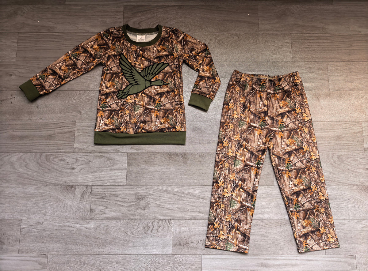 (Sample) No moq milk silk BLP1456 Baby Boys Leaves Camo Duck Long Sleeve Top And Pant Sets