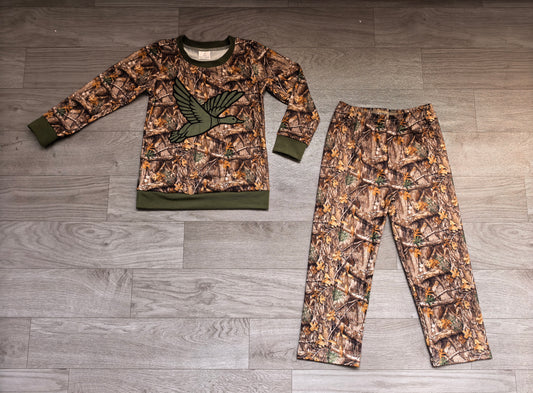 (Sample) No moq milk silk BLP1456 Baby Boys Leaves Camo Duck Long Sleeve Top And Pant Sets